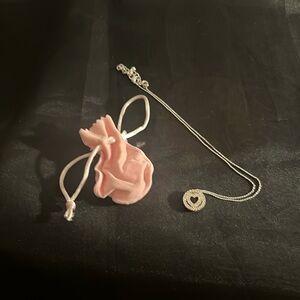 Silver CZ Heart in Circle Necklace